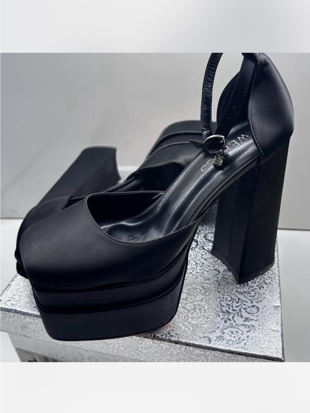 Women’s Black Platform Ankle-Strap Block Heels